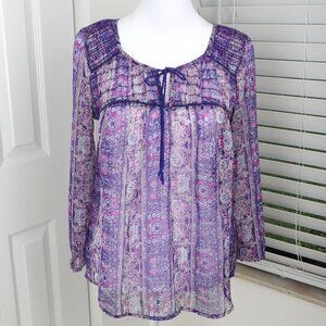 American Eagle Outfitters Sheer Boho Purple Top S/P